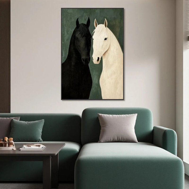 Abstract Horse Wall Art - Green & Beige #AT022