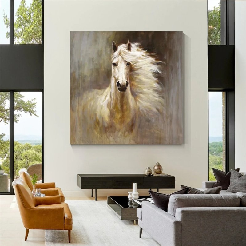 Abstract Horse Wall Art - Beige & Brown #AT012