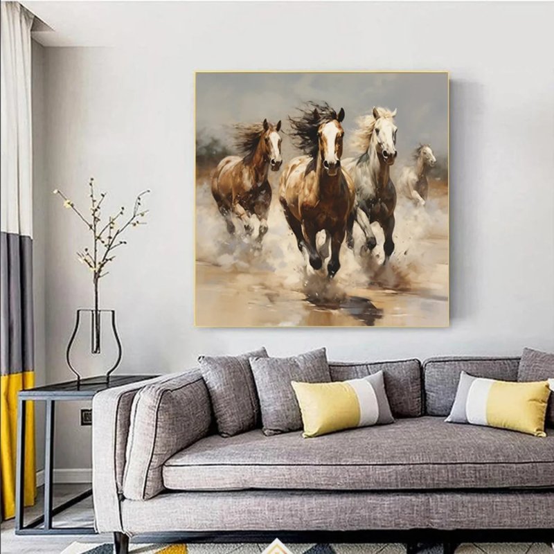 Abstract Horse Wall Art - Beige & Black #AT010