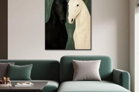 Abstract Horse Wall Art - Green & Beige #AT022
