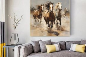 Abstract Horse Wall Art - Beige & Black #AT010