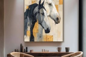 Textured Abstract Horse Art - Beige & Black #AT059