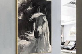Black & White Textured Abstract Horse Art #AT017