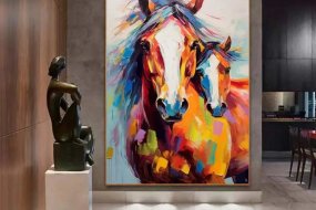 Multicolored Textured Abstract Horse Art #AT013