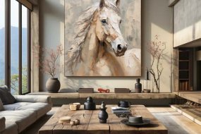 Beige Textured Abstract Horse Wall Art #AT006