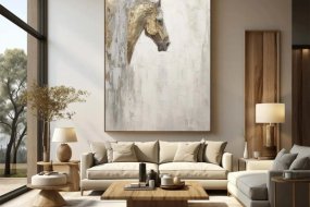 Gold & Beige Textured Abstract Horse Art #AT004
