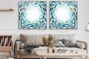 Blue & Red Abstract Fish Art Set of 2 #AT029